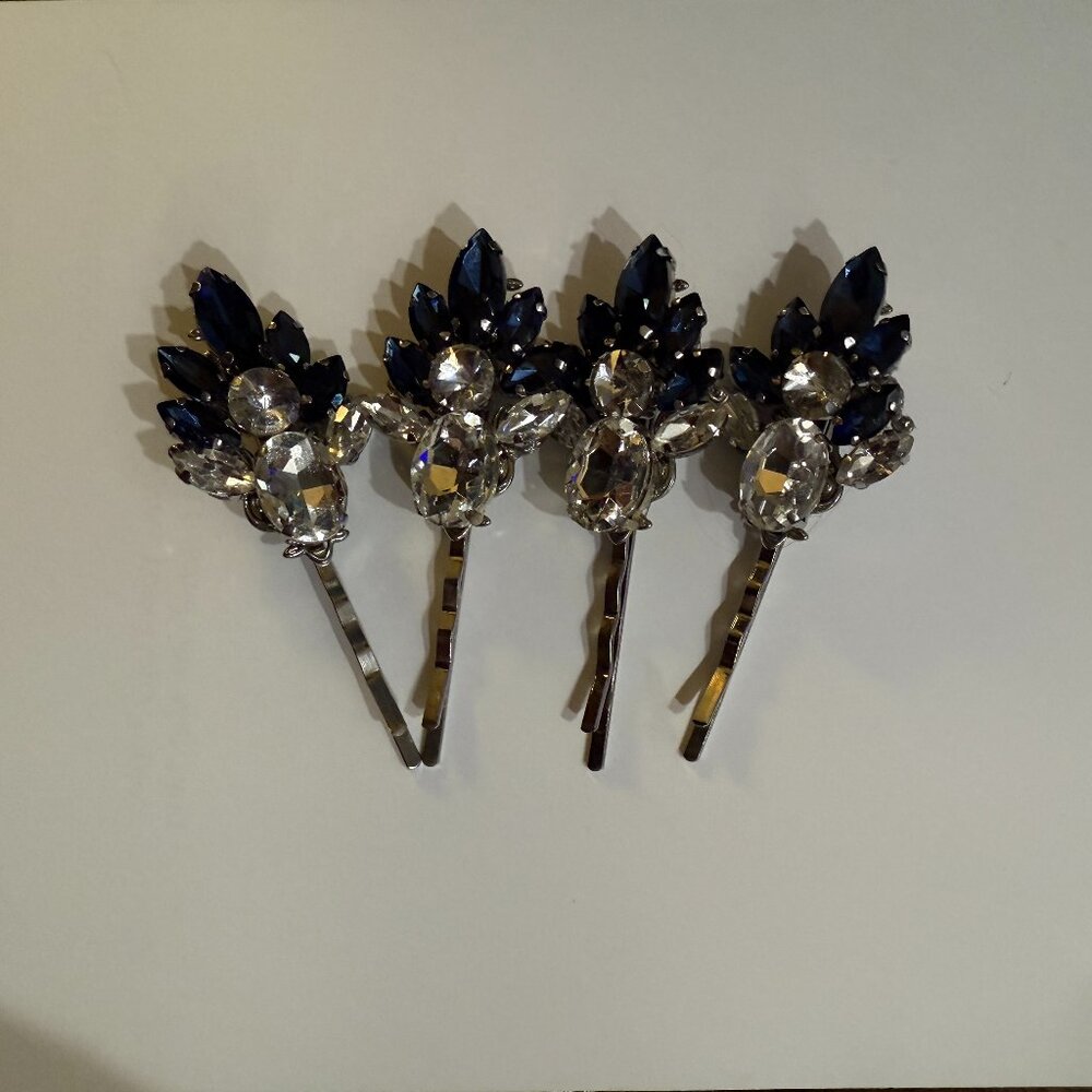 Crystal Navy & Clear Decorative Hair Pins - Set of 4